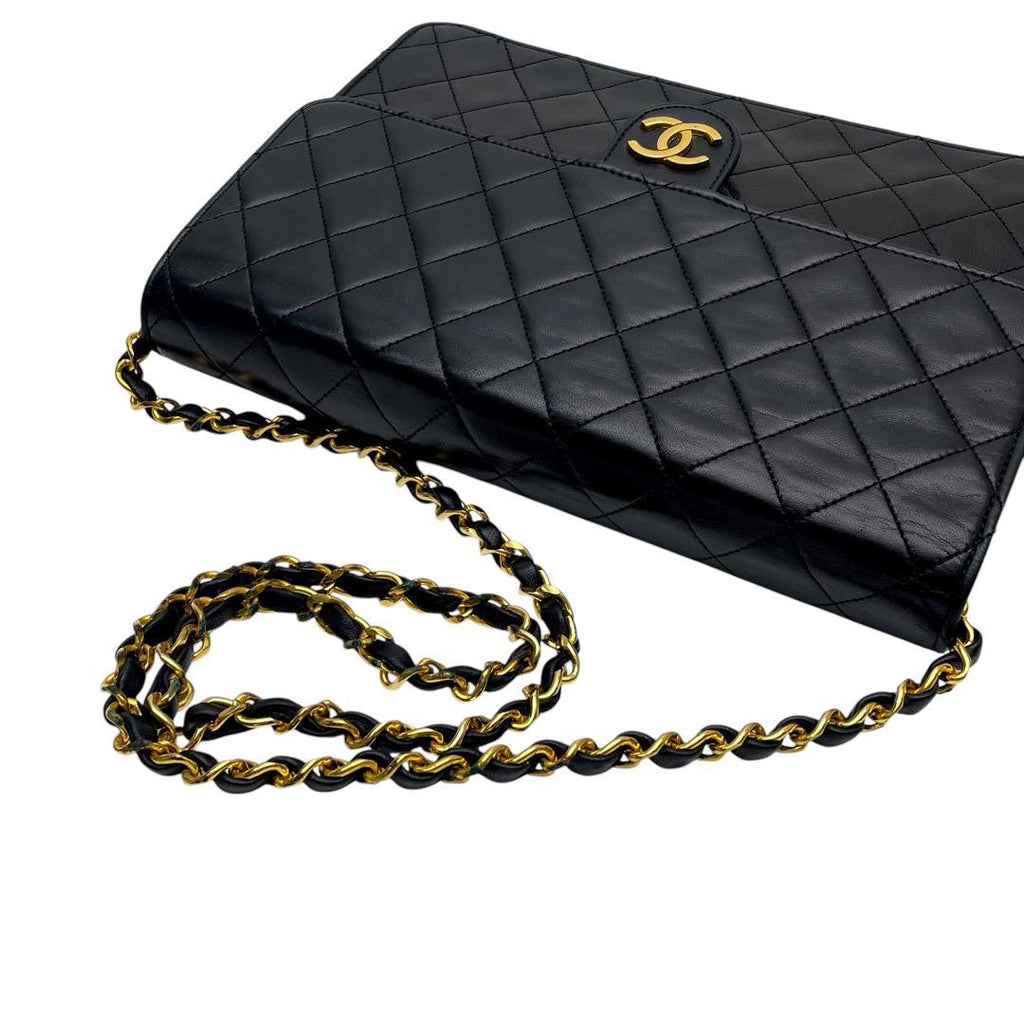 Chanel Quilted Lambskin Chain Shoulder Bag Black Coco — view 7