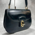 Gucci Shoulder Bag Black Leather Gold Logo
