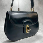 Gucci Shoulder Bag Black Leather Gold Logo