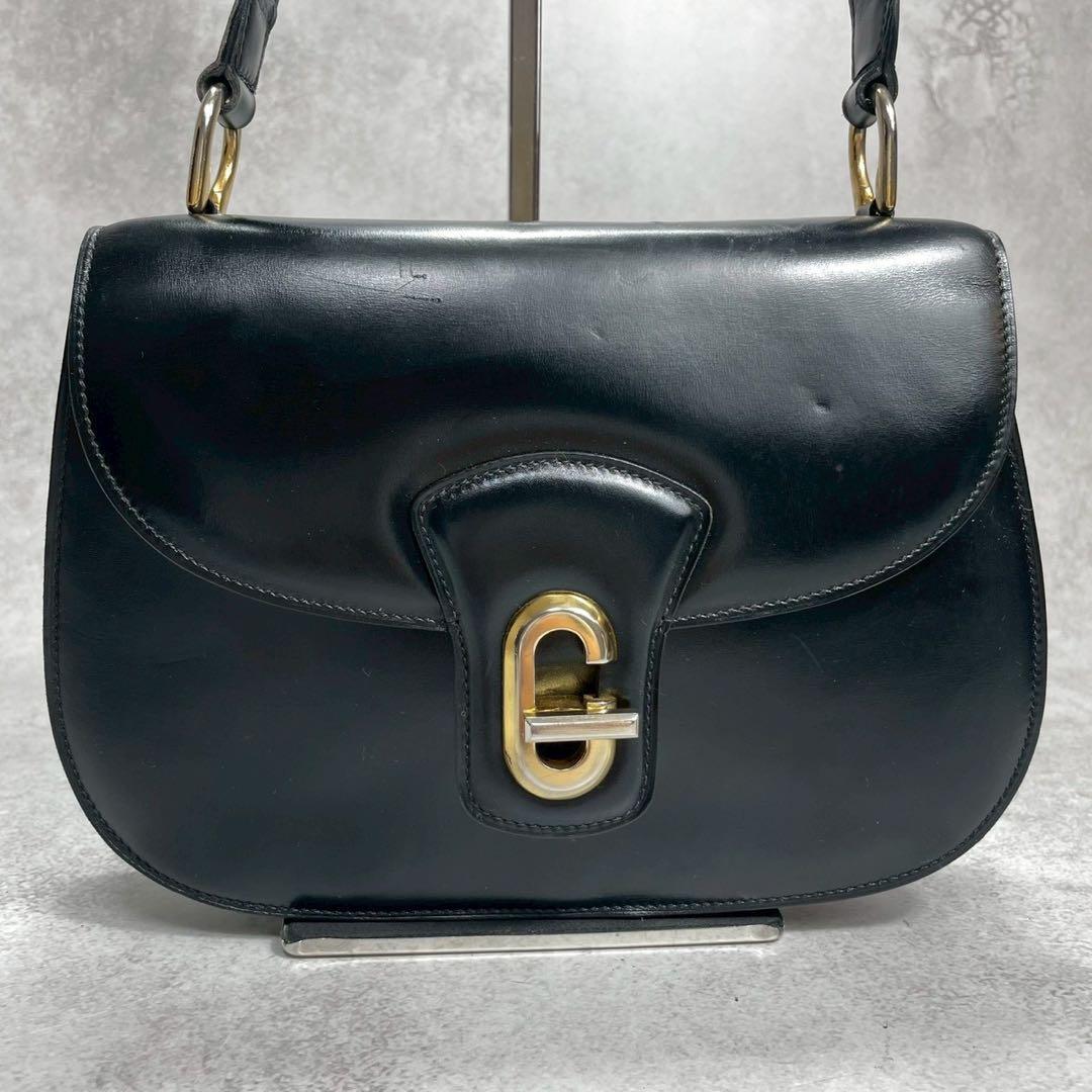 Gucci Shoulder Bag Black Leather Gold Logo — view 2