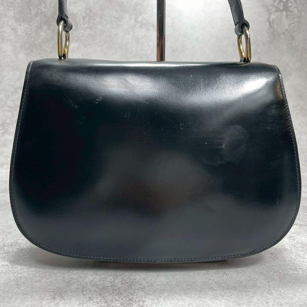 Gucci Shoulder Bag Black Leather Gold Logo — view 3