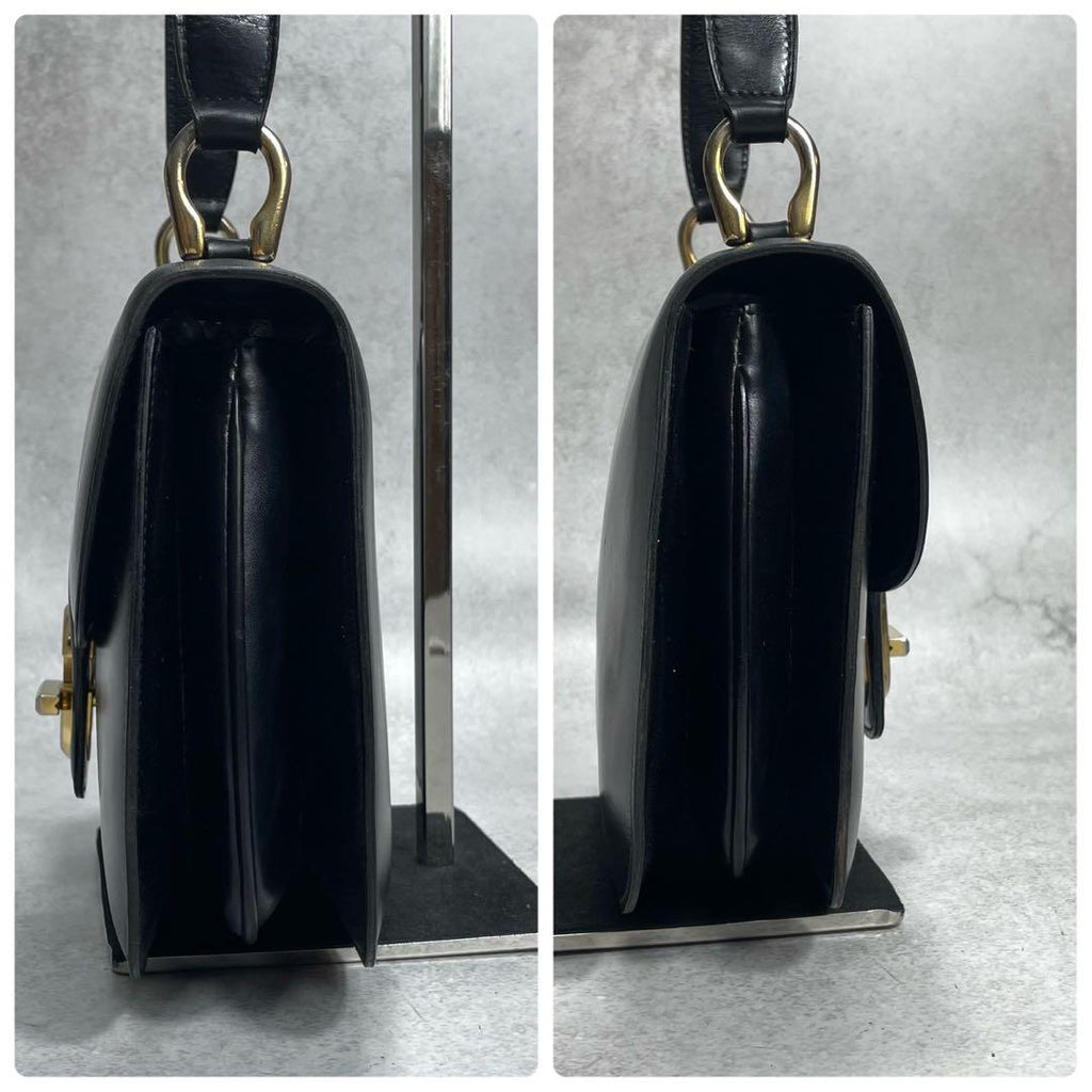 Gucci Shoulder Bag Black Leather Gold Logo — view 8