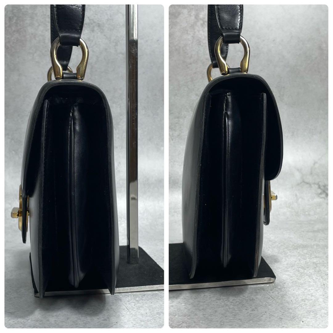 Gucci Shoulder Bag Black Leather Gold Logo — view 8