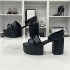 Chanel CC Logo Leather Quilted Strap Sandals Black — view 2