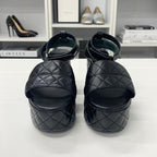 Chanel CC Logo Leather Quilted Strap Sandals Black — view 4