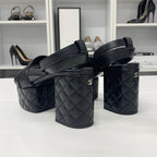 Chanel CC Logo Leather Quilted Strap Sandals Black — view 5