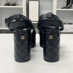 Chanel CC Logo Leather Quilted Strap Sandals Black — view 6