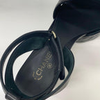 Chanel CC Logo Leather Quilted Strap Sandals Black — view 8