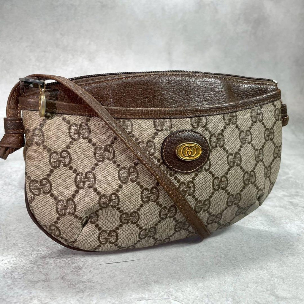 Gucci GG Shoulder Bag Brown Beige Leather