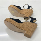 Chanel CC Logo Cork Leather Wedge Sole Sandals Black — view 7
