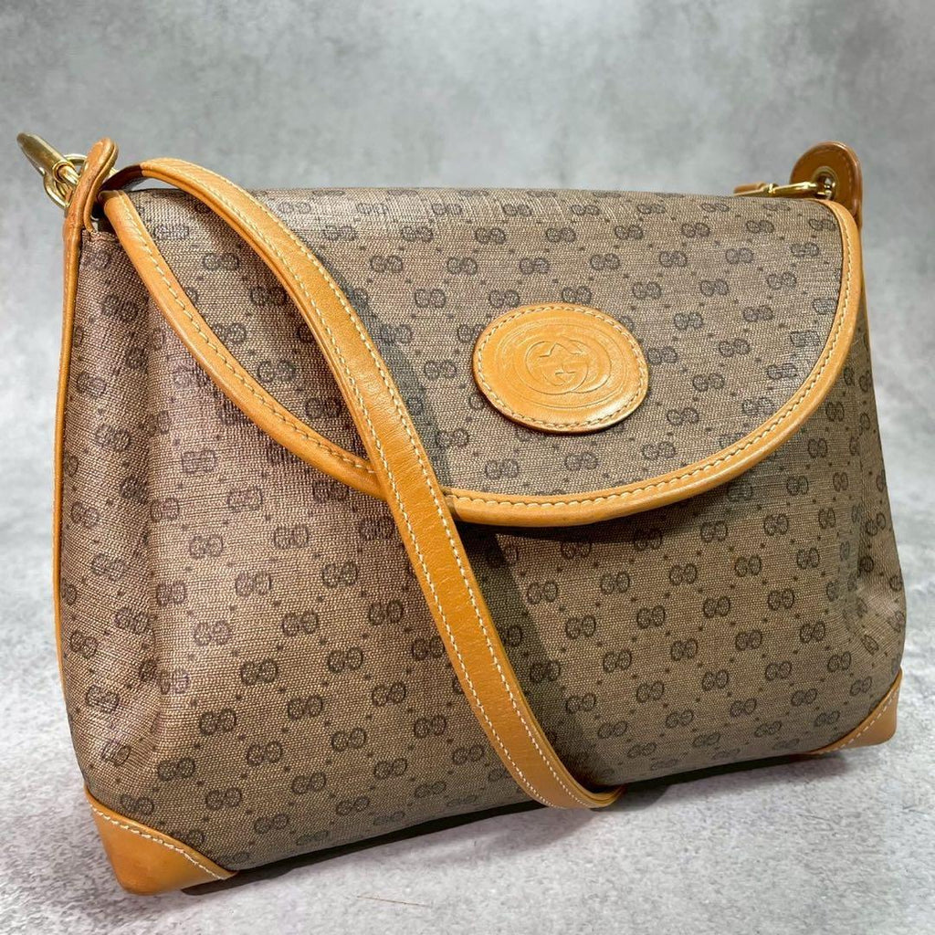 Gucci GG Shoulder Bag Brown Beige Logo Leather