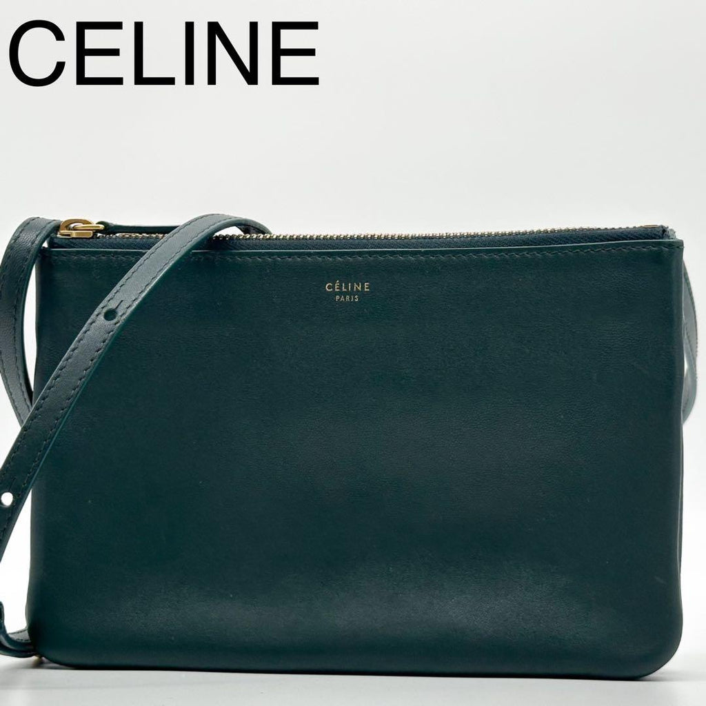 Celine Trio Small Shoulder Bag Leather Green