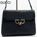 Gucci Ostrich Handbag Navy Vintage Leather