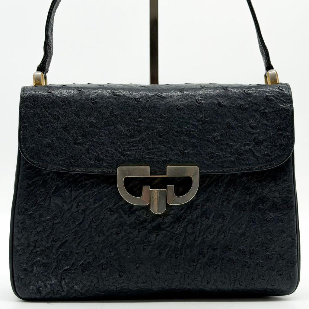 Gucci Ostrich Handbag Navy Vintage Leather — view 2