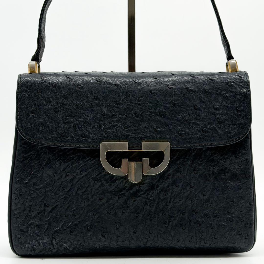 Gucci Ostrich Handbag Navy Vintage Leather — view 2