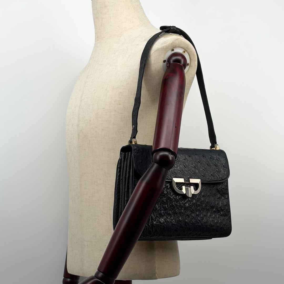 Gucci Ostrich Handbag Navy Vintage Leather — view 4