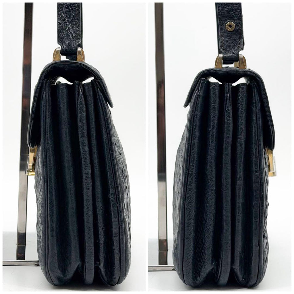 Gucci Ostrich Handbag Navy Vintage Leather — view 5