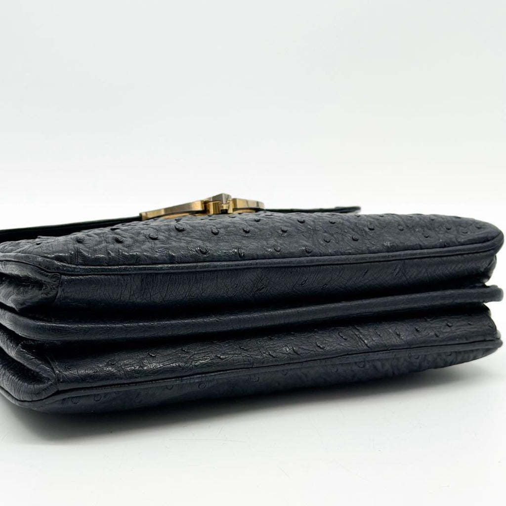 Gucci Ostrich Handbag Navy Vintage Leather — view 6