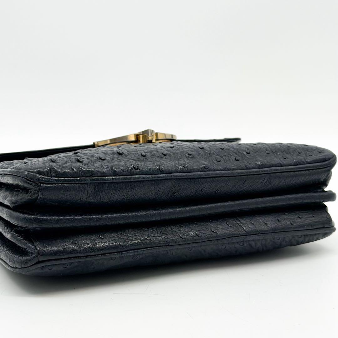 Gucci Ostrich Handbag Navy Vintage Leather — view 6