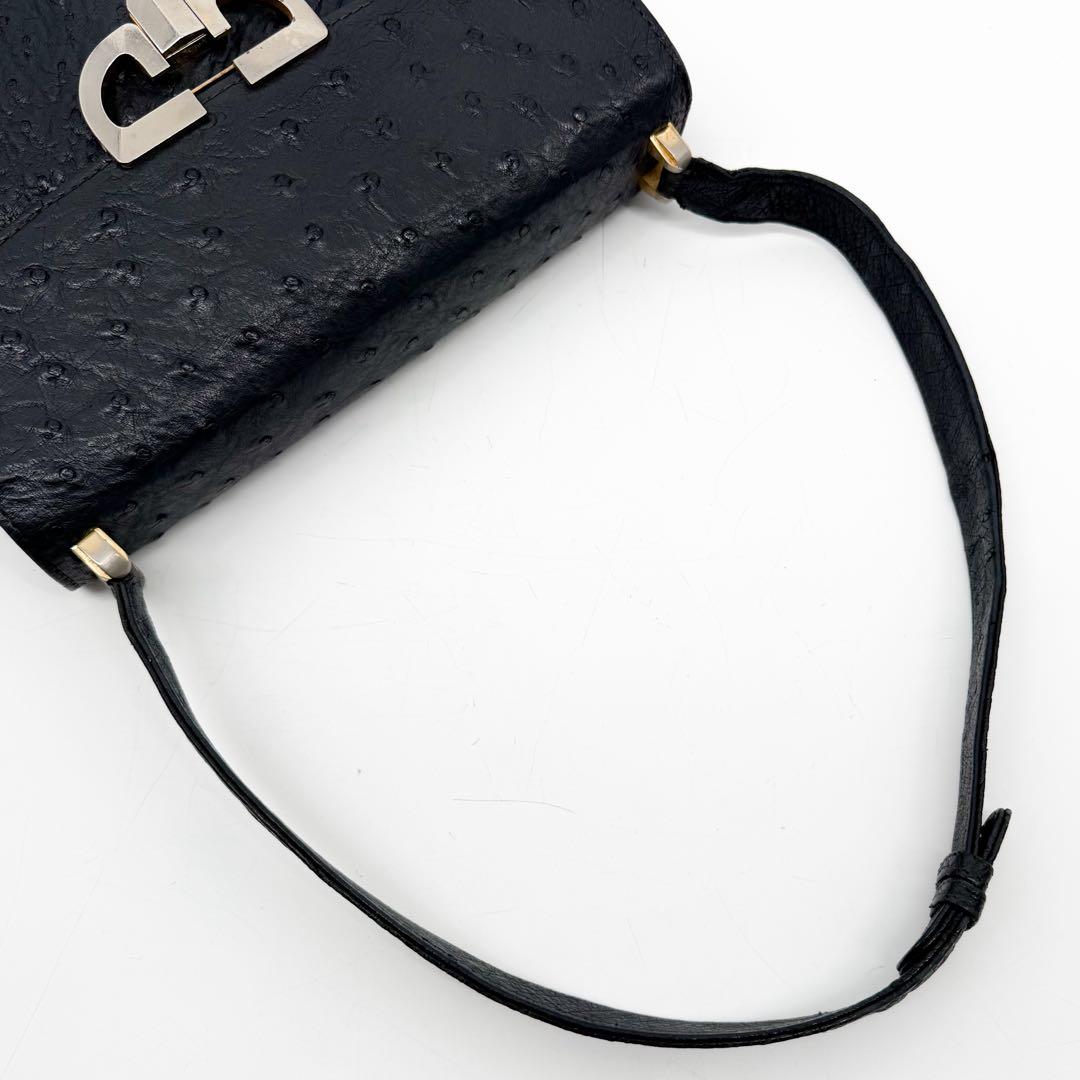 Gucci Ostrich Handbag Navy Vintage Leather — view 8