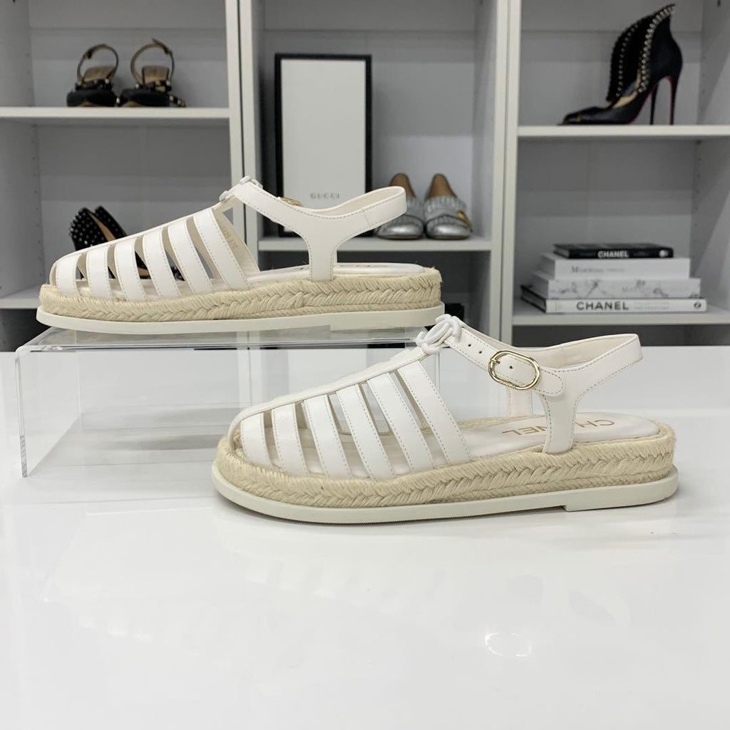 Chanel CC Logo Leather Gladiator Espadrille Sandals — view 2