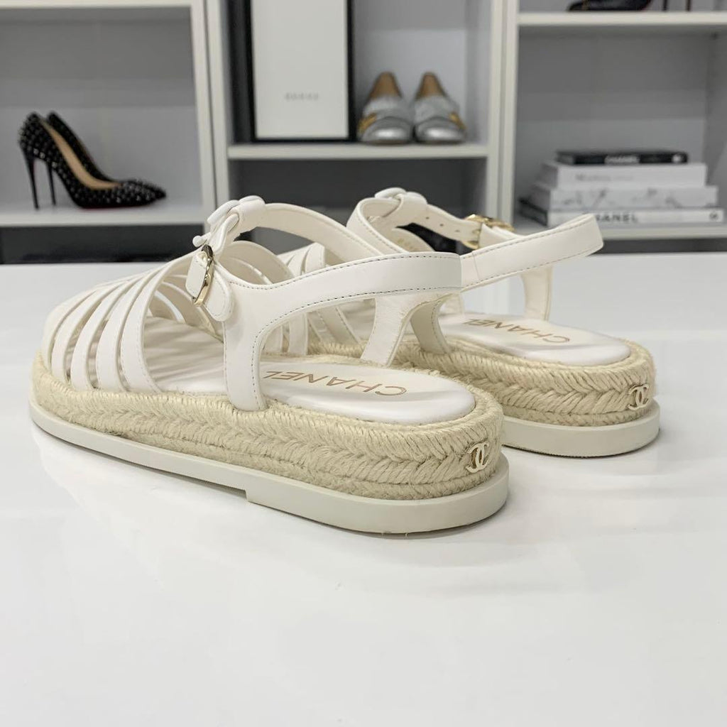 Chanel CC Logo Leather Gladiator Espadrille Sandals — view 5