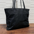 Prada Nylon Triangle Plate Logo Shoulder Tote Black