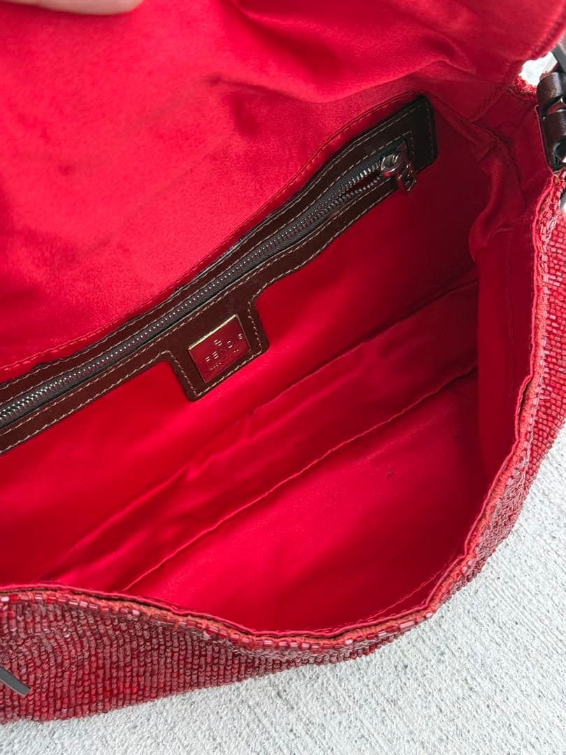 Fendi Beads Baguette Red Shoulder Bag — view 8