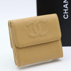Chanel Caviar Leather CC Logo W-snap Trifold Wallet