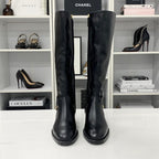 Chanel CC Logo Leather Chain Long Boots Black — view 2