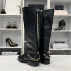 Chanel CC Logo Leather Chain Long Boots Black — view 4
