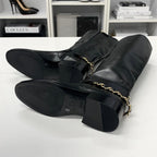 Chanel CC Logo Leather Chain Long Boots Black — view 6