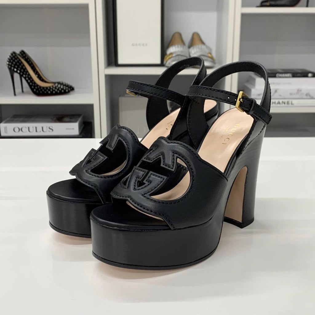 Gucci Leather Interlocking Platform Sandals — view 3