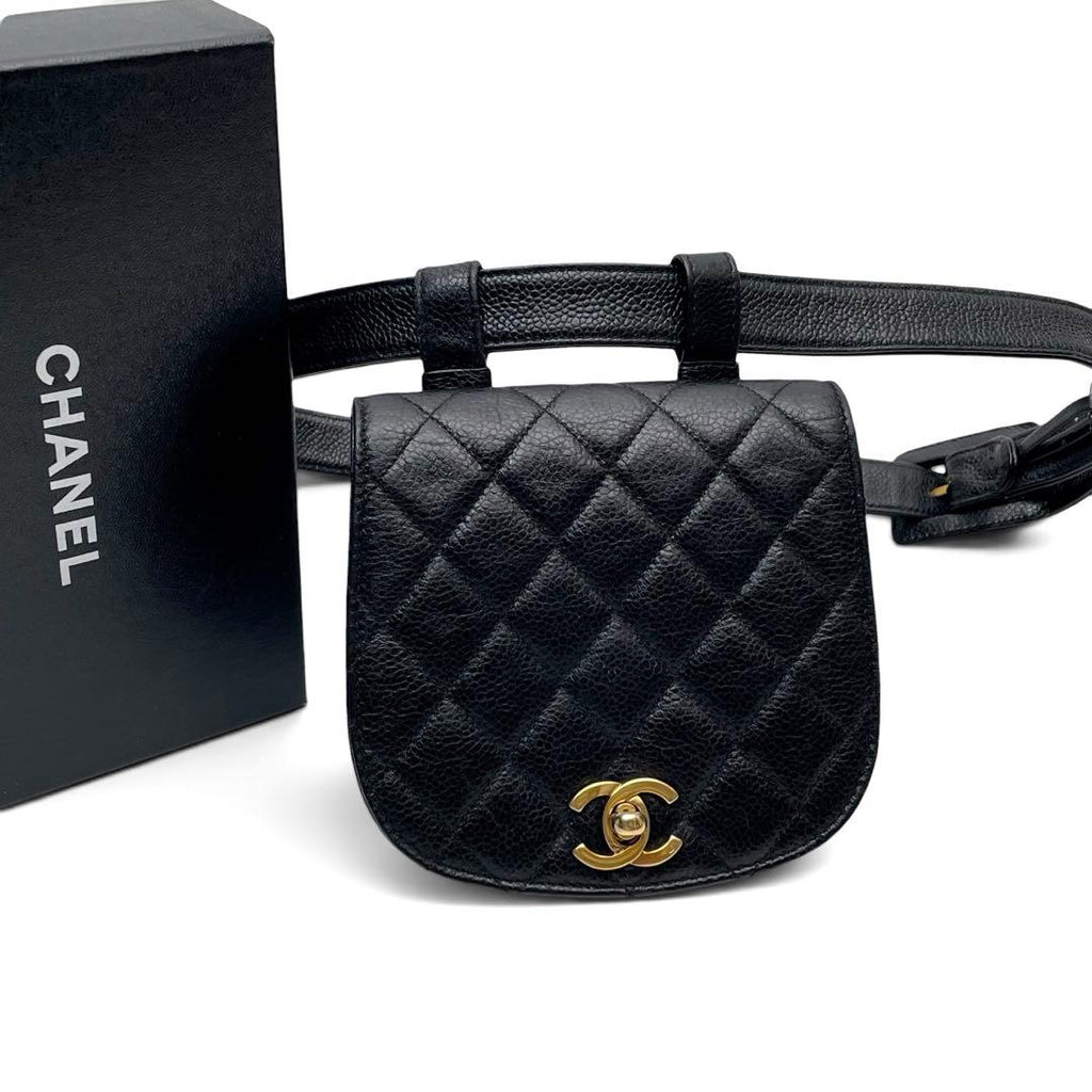Chanel Caviar Leather Quilted Waist Belt Bag Black