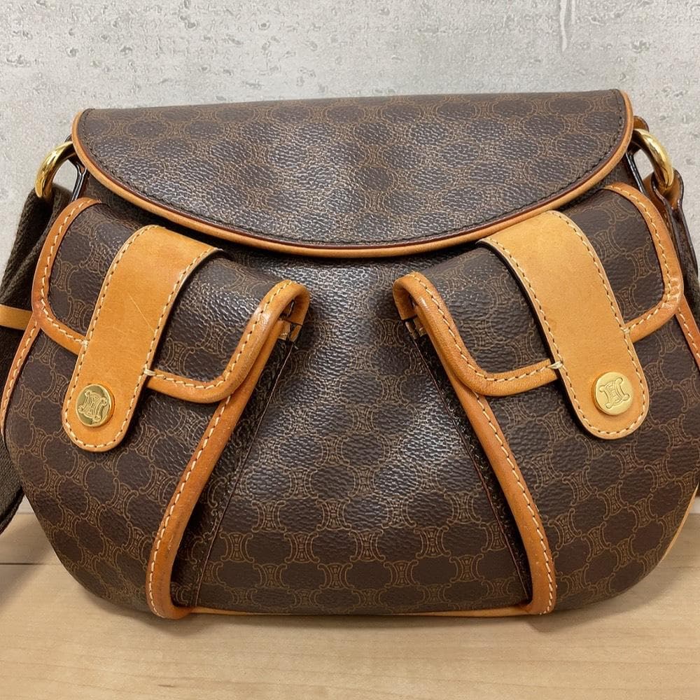 Celine Macadam Shoulder Bag Leather Brown Pocket — view 3