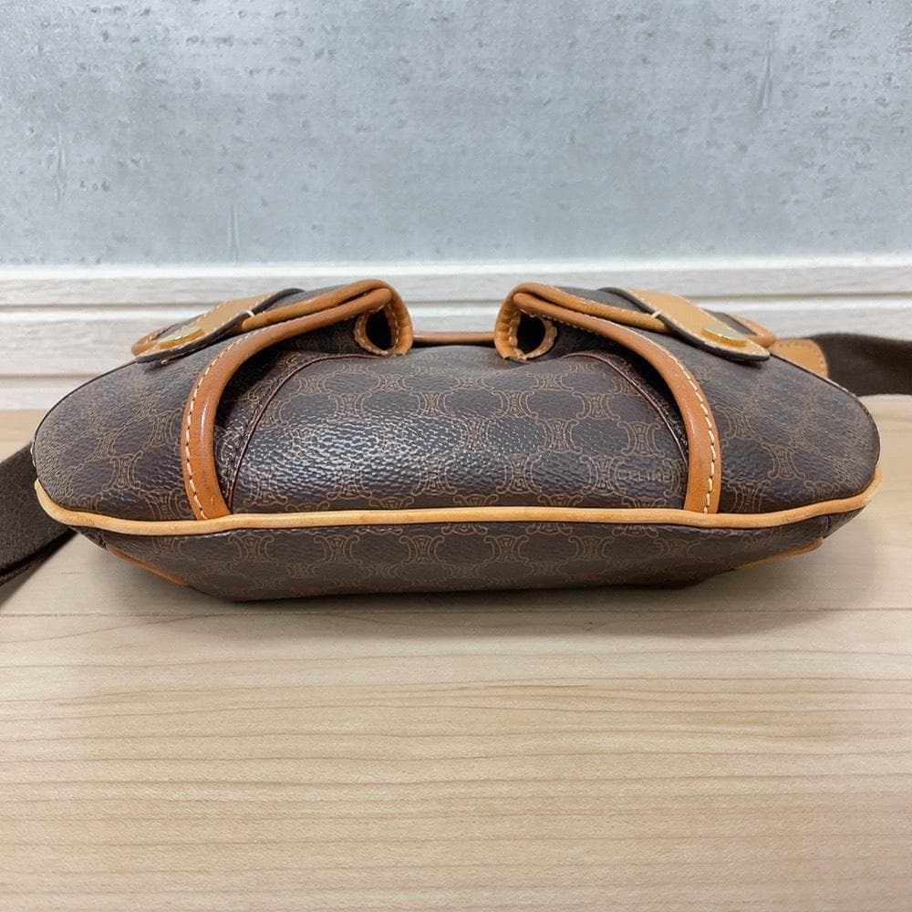 Celine Macadam Shoulder Bag Leather Brown Pocket — view 6