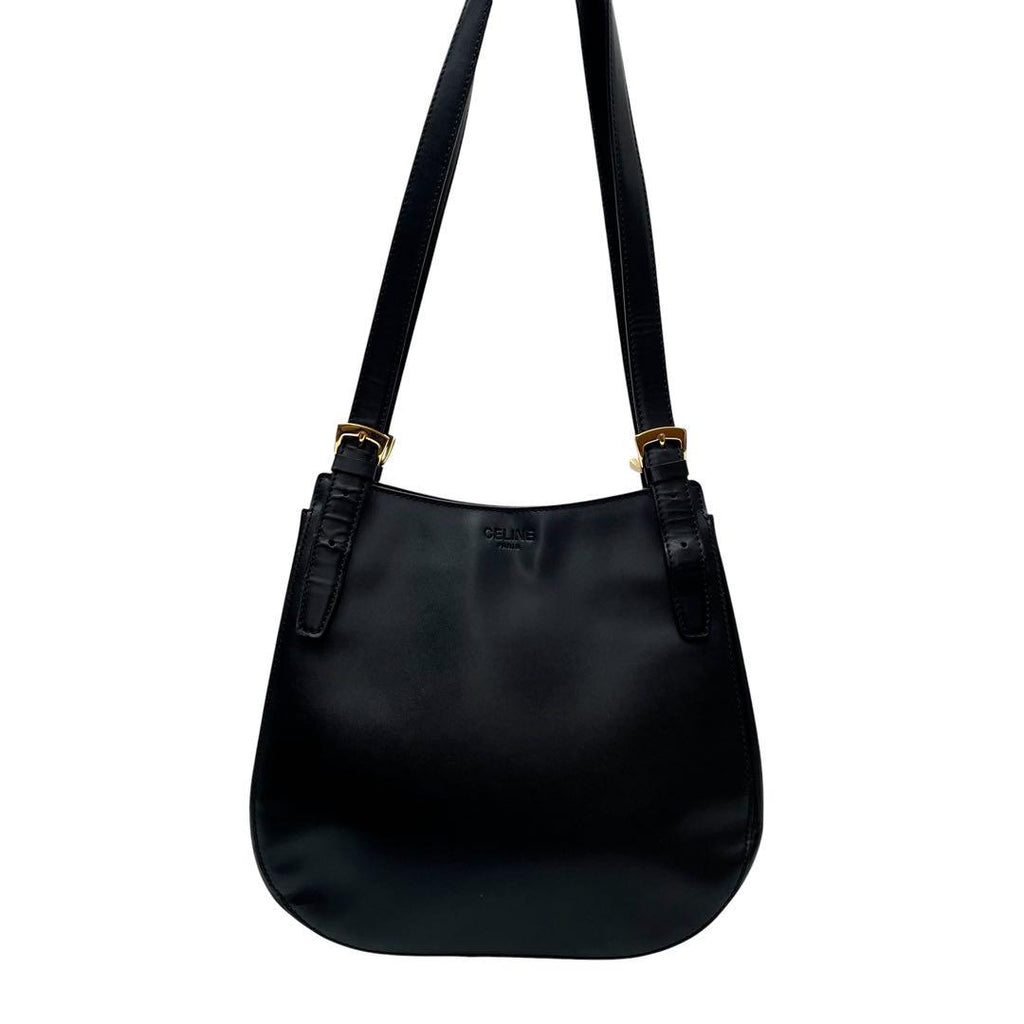 Celine Logo Leather Shoulder Tote Gold Black — view 3