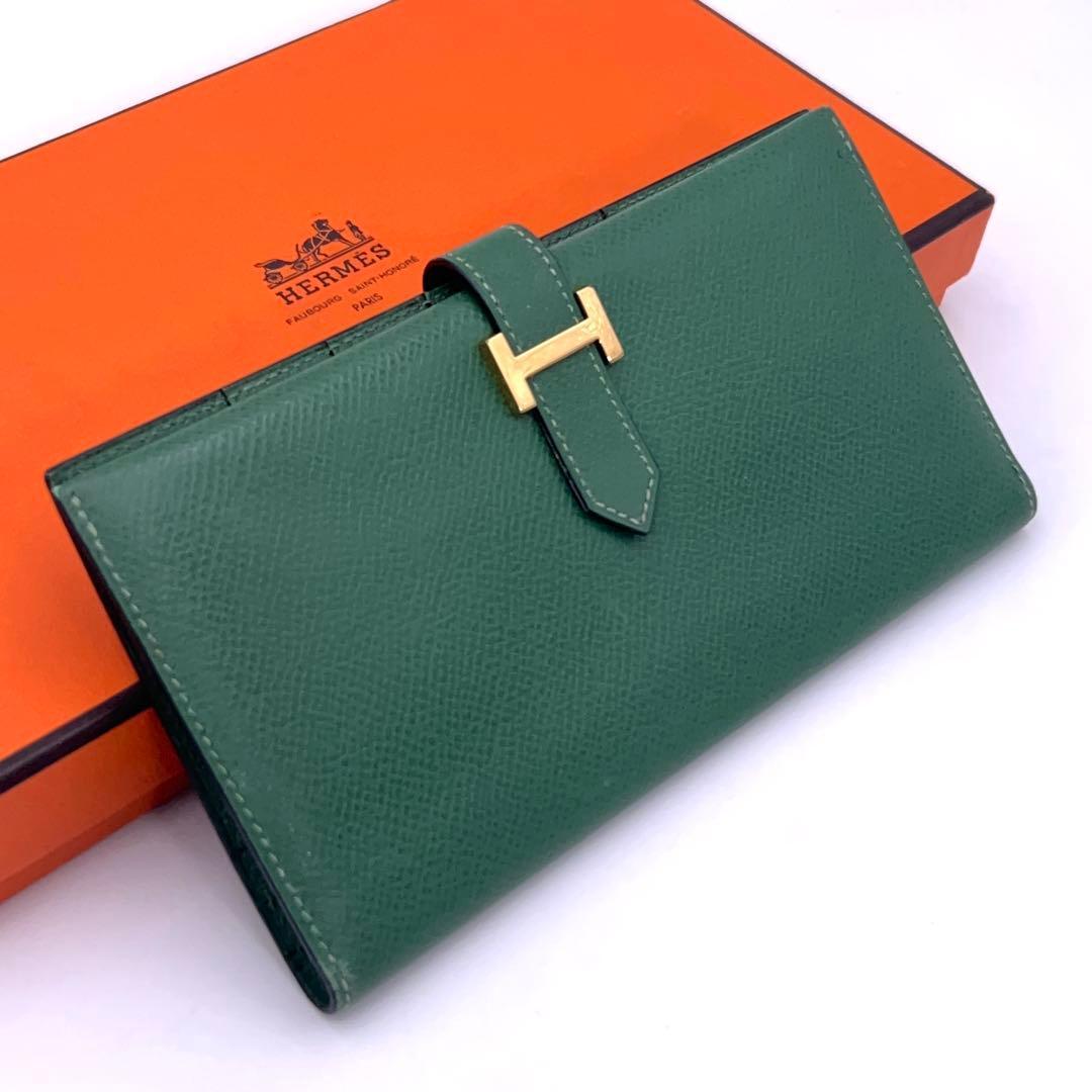 Hermes Bearn Classic Wallet Veau Grene Courchevel Vintage
