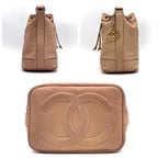Chanel CC Logo Lambskin Drawstring Shoulder Bag Beige Flesh — view 4