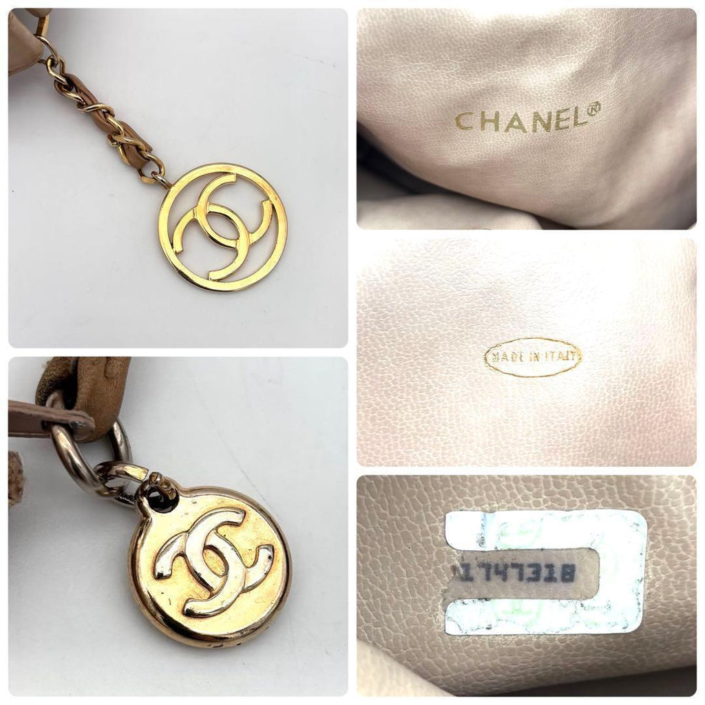 Chanel CC Logo Lambskin Drawstring Shoulder Bag Beige Flesh — view 7