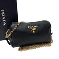 Prada Vitello Leather Chain Shoulder Bag Black