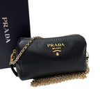 Prada Vitello Leather Chain Shoulder Bag Black