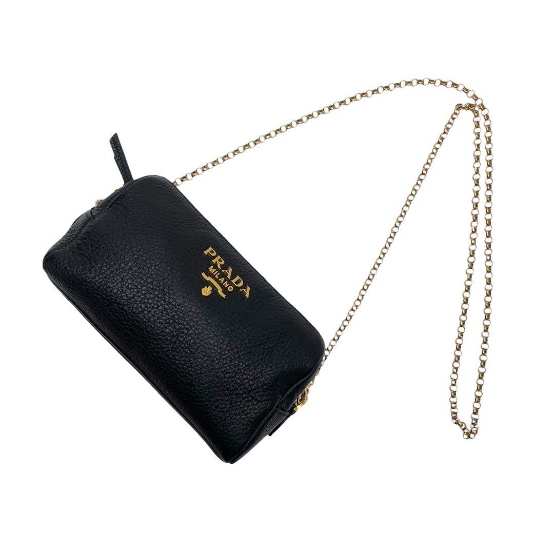 Prada Vitello Leather Chain Shoulder Bag Black