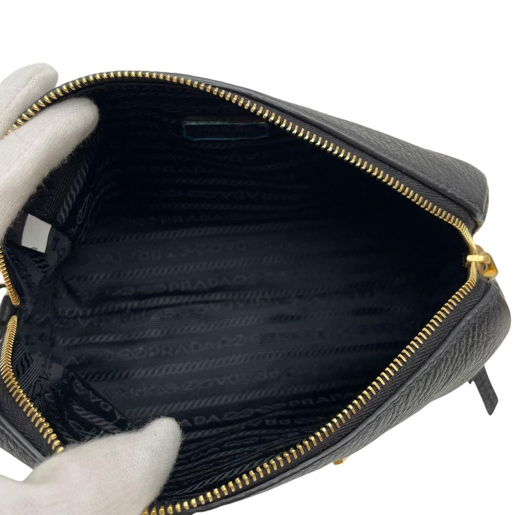Prada Vitello Leather Chain Shoulder Bag Black