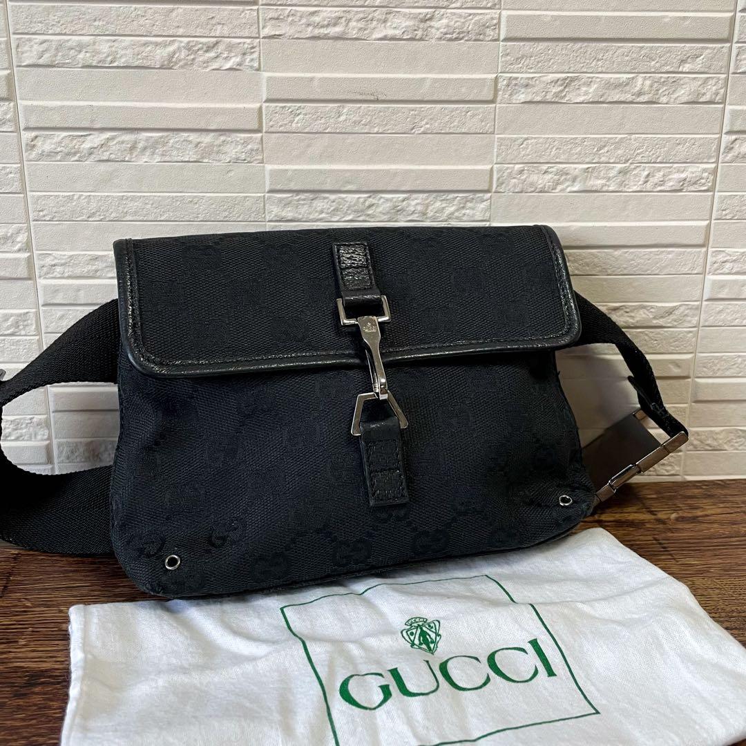 Gucci GG Canvas Leather Waist Bag Pouch Jackie