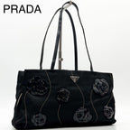 Prada Nylon Flower Handbag Triangle Logo