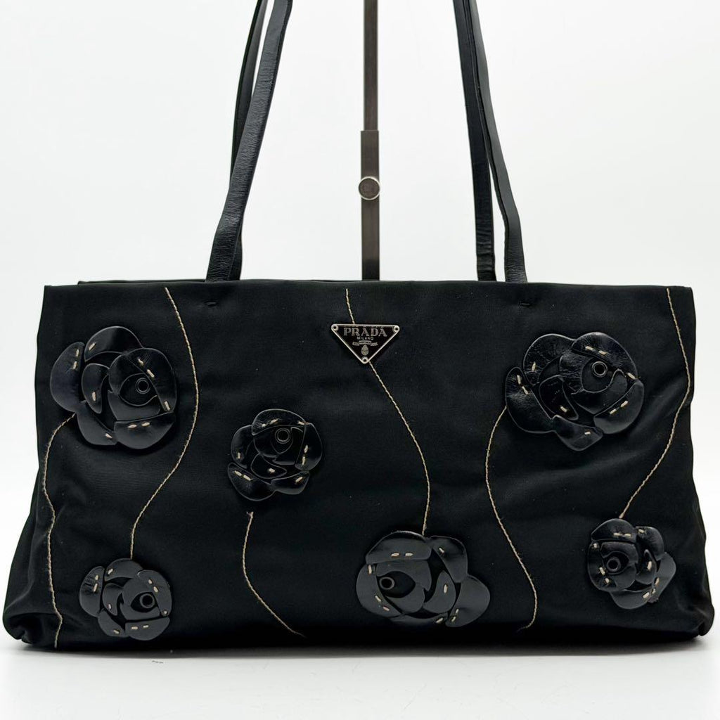 Prada Nylon Flower Handbag Triangle Logo — view 2