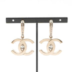 Chanel Earrings Gold Coco Mark Rhinestone Half Hoop — view 7
