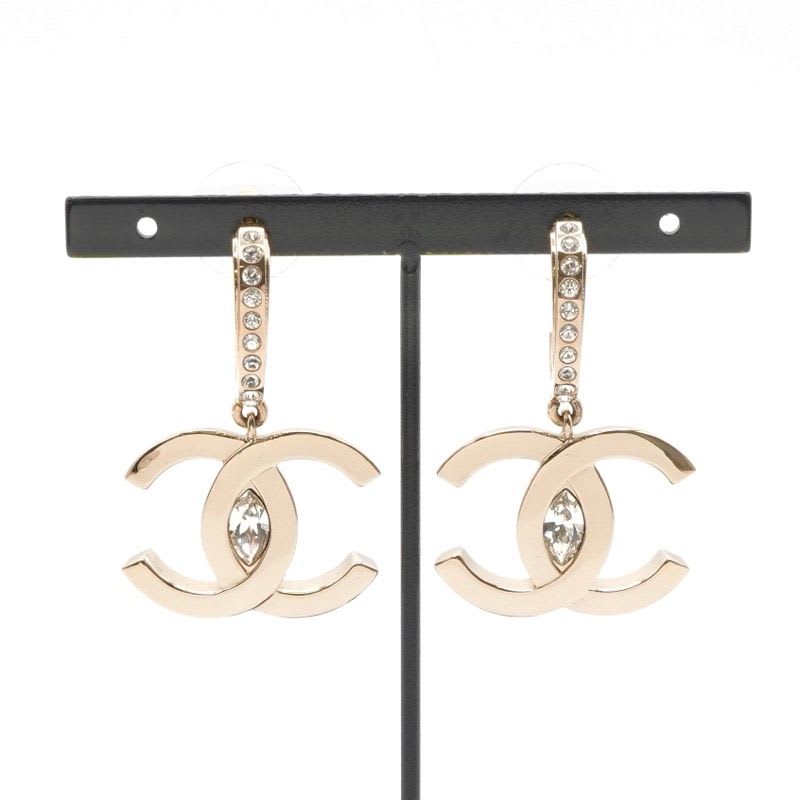 Chanel Earrings Gold Coco Mark Rhinestone Half Hoop — view 7