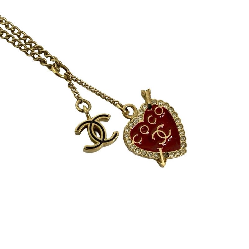 Chanel Coco Mark Heart Motif Chain Necklace Pendant 10P — view 4